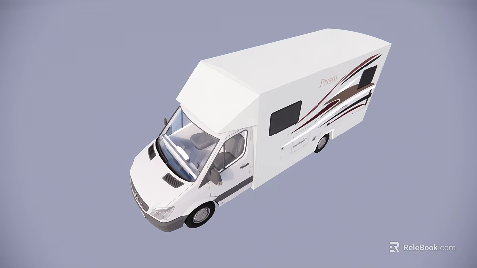 White Camper Van With Jubilee Logo Decorative Stripes And Windows 3d model