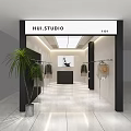 HUI STUDIO Clothing Store Modern Entrance With Displayed Clothes And Indoor Plants Tile Flooring