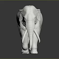White Elephant Sculpture With Long Ivory Smooth Surface And Dark Background