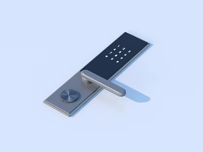 Modern Smart Door Lock Featuring Digital Keypad And Metal Handle Design 3d model