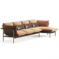 Brown Sectional Sofa With Leather Cushions Metal Frame And Modern Design