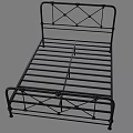 Black Metal Double Bed Frame With Geometric Pattern Headboard And Modern Design 3d model