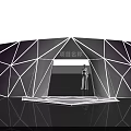 Geometric Purple Lit Archway with Model in Long Dress Project Name Display and Reflective Floor