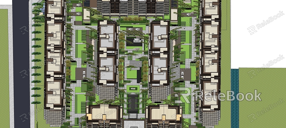 Modern residential area landscape model