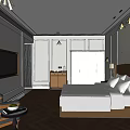 Elegant Hotel Room Interior Design With Herringbone Floor Armchair Bedside Table And Decorative Lighting