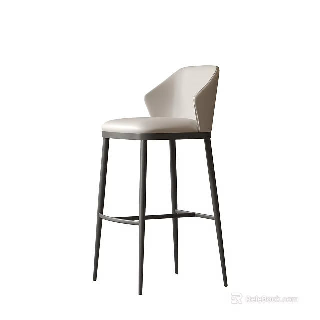 Modern Bar Stool With Curved Backrest Leather Seat And Black Metal Frame 3d model 