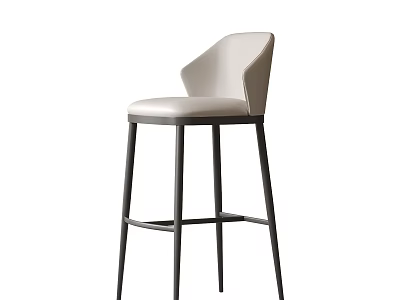 Modern Bar Stool With Curved Backrest Leather Seat And Black Metal Frame 3d model
