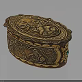 Oval Decorative Storage Box With Intricate Carved Patterns Golden Brown And Green Gemstone