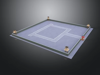 Scenic Urban Square Landscape Featuring Gray Surface White Cross Pattern And Decorative Lamp Posts 3d model