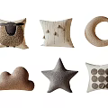 Decorative Pillows Featuring Different Shapes Like Sheep Crescent Cloud Star and Various Patterns 3d model