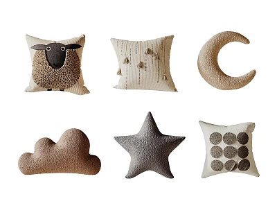 Decorative Pillows Featuring Different Shapes Like Sheep Crescent Cloud Star and Various Patterns 3d model