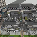 Traditional Modern Commercial Street With Multi storey Buildings Green Spaces And Pedestrian Plaza