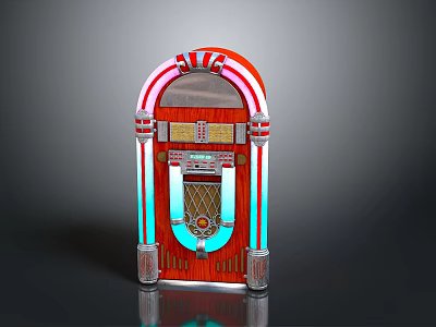 Vintage Red Wooden Jukebox With Neon Lights And Retro Classic Design 3d model