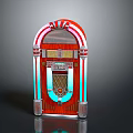 Vintage Red Wooden Jukebox With Neon Lights And Retro Classic Design