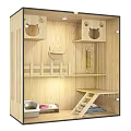 Wooden Wheeled Garden Ornament With Multi Tiered Shelves Cat Paw Cutouts And Glass Door