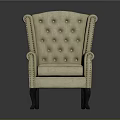 Single Sofa with Beige Fabric Tufted Backrest Curved Armrests and Dark Wooden Legs