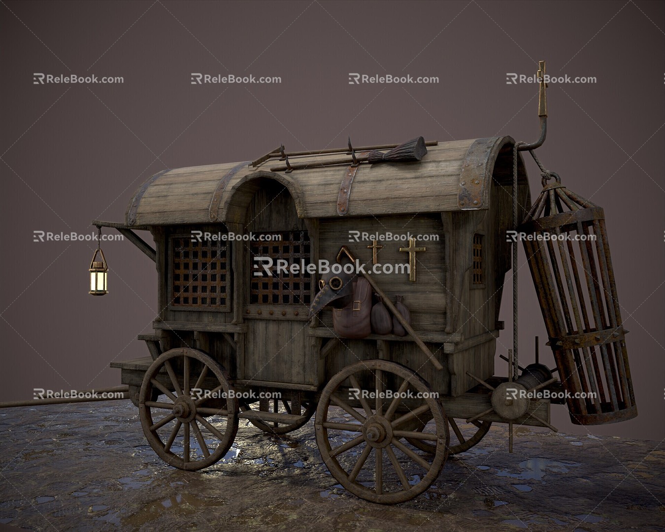 Medieval vintage carriage wooden wagon station wagon 3d model