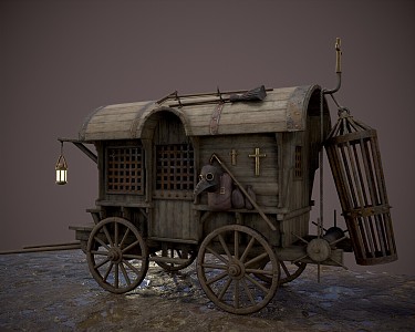 Medieval vintage carriage wooden wagon station wagon 3d model