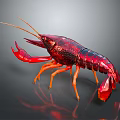 Detailed Realistic Red Crayfish With Shiny Exoskeleton And Orange Legs