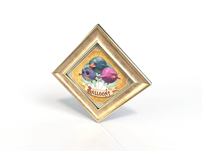 Golden Diamond Shaped Decorative Frame With Colorful Balloon Design And Balloons Text For Home Decor 3d model