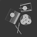 Stylish Decorative Ornament Set with Donuts on Plate Wine Glasses Magazines and Forks