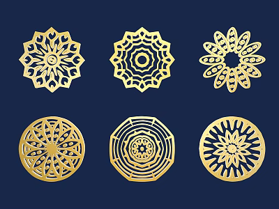 Golden Circular Decorative Patterns With Intricate Floral And Geometric Details 3d model