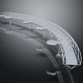 Cartoon Scene Of Modern White Curved Bridge Structure With Reflection On Dark Surface