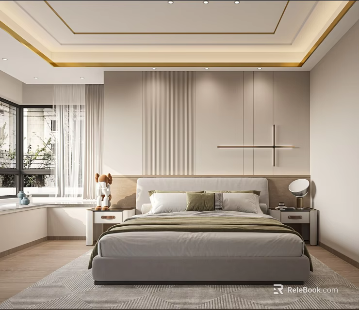 Modern Bedroom Interior Design With Bed Nightstands And Cross Wall Decor 3d model 