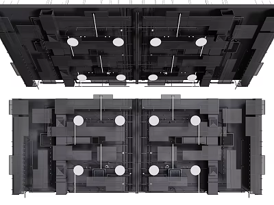 Modern Ceiling Design Featuring Geometric Patterns Linear Structures And Round Light Fixtures 3d model