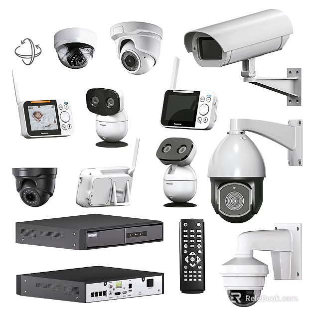 Projection Monitoring Systems With Various Surveillance Cameras And Security Devices 3d model 