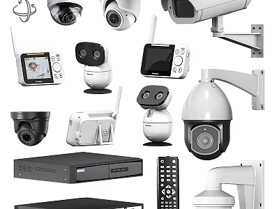 Projection Monitoring Systems With Various Surveillance Cameras And Security Devices 3d model