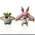 Plant Themed Cartoon Characters White With Green Leaves And Pink With Yellow Flower