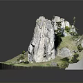 Wooden Stone Natural Landscape Model with Rock Formations and Green Grass