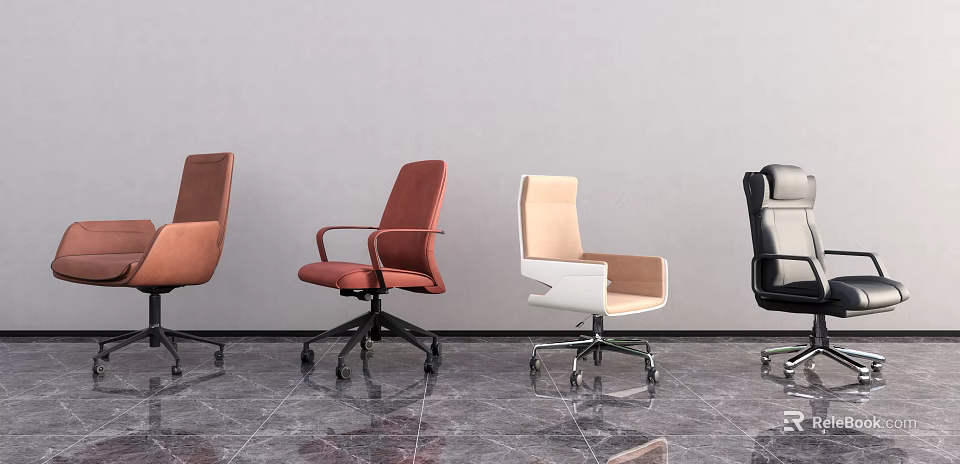 Modern Office Chairs in Multiple Colors with Swivel Wheels and Sleek Design 3d model 