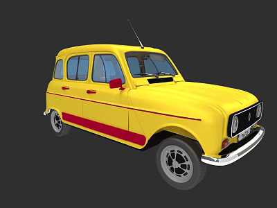 Yellow Retro Compact Car With Red Stripe And Classic Exterior Design 3d model