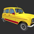 Yellow Retro Compact Car With Red Stripe And Classic Exterior Design