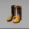 Traditional Style Yellow Brown Boots With Decorative Geometric Diamond Patterns 3d model