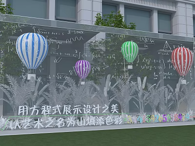 Artistic Design Displaying Beauty Through Equations And Colorful Hot Air Balloons In Mountain City 3d model