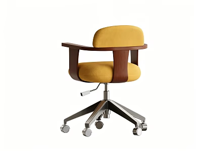 Modern Office Chair With Yellow Cushion Backrest Brown Armrests And Silver Metal Base Wheels 3d model