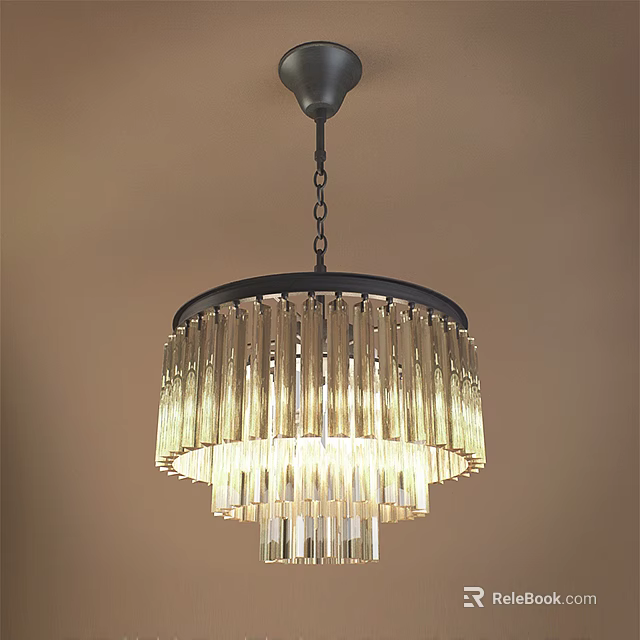 Elegant Tiered Crystal Chandelier With Circular Black Frame And Warm Illumination 3d model 