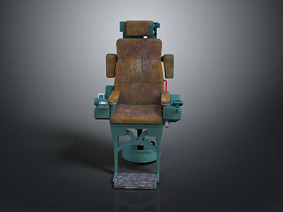 Vintage Style Massage Chair With Brown Leather Seat Green Armrests And Metal Base Frame 3d model