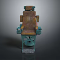 Vintage Style Massage Chair With Brown Leather Seat Green Armrests And Metal Base Frame