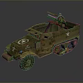 Green Military Tank with Tracked Wheels Multiple Machine Guns and White Star Insignia