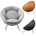 Modern Round Single Sofa With Leather Upholstery Gray Orange Black And Metal Legs