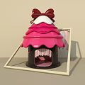 Interactive Area With Pink Cake Like Roof Red Bow And Black Base Frame 3d model