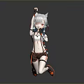 Cute Anime Style Child With Cat Ears In Kneeling Pose And White Decorative Outfit