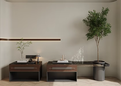 Modern Stone Bedside Cabinet Plant Ornaments 3d model