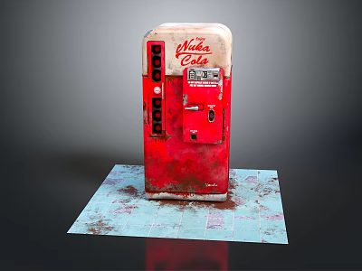 Retro Vintage Red Coca-Cola Vending Machine On Stained Blue Mat 3d model