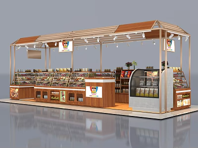 Modern Mall Retail Shop With Glass Display Cases And Wooden Shelves 3d model