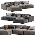 Gray Velvet Sectional Sofa With Decorative Pillows Throw Blanket And Ottoman 3d model